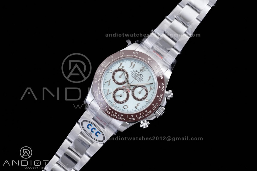 Daytona 116506 3CF 1:1 Best Edition Ice Blue Arabic Dial on SS Bracelet DD4130 V2 (Mod Version)