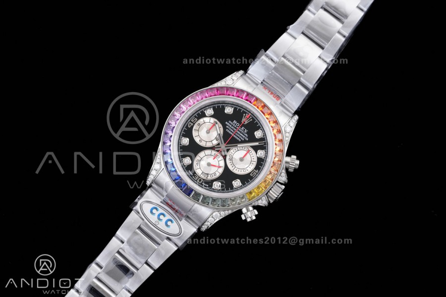 Daytona 116599rbow 3CF 1:1 Best Edition Black Diamonds Dial on SS Bracelet DD4130 V2 (Mod Version)