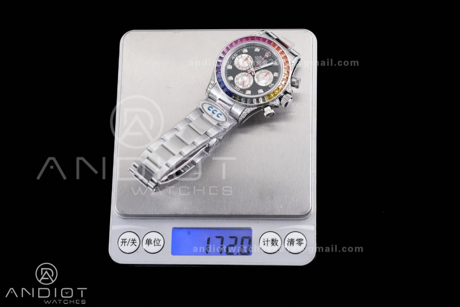 Daytona 116599rbow 3CF 1:1 Best Edition Black Diamonds Dial on SS Bracelet DD4130 V2 (Mod Version)