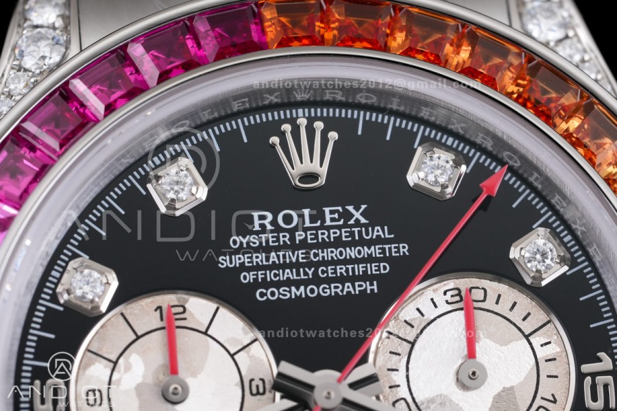 Daytona 116599rbow 3CF 1:1 Best Edition Black Diamonds Dial on SS Bracelet DD4130 V2 (Mod Version)