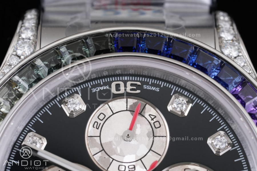 Daytona 116599rbow 3CF 1:1 Best Edition Black Diamonds Dial on SS Bracelet DD4130 V2 (Mod Version)