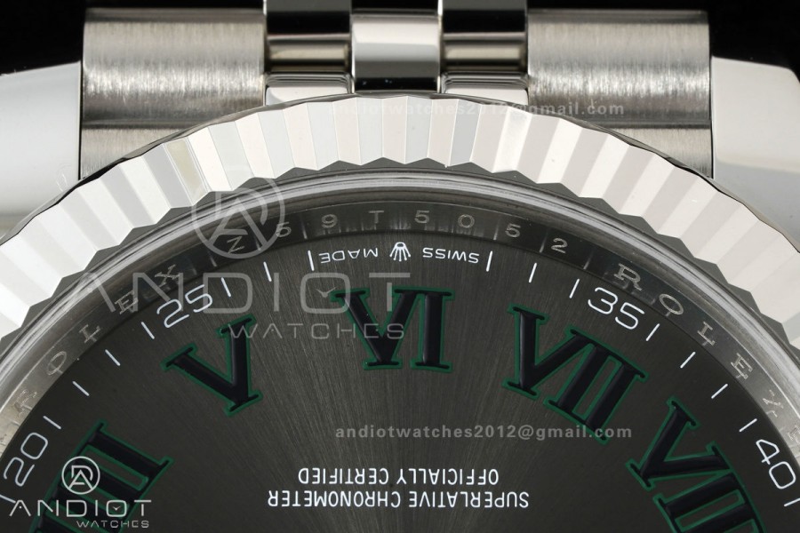 DateJust 41 126334 Clean Plus 1:1 Best Edition Gray Dial Green Roman on Jubilee Bracelet DD3235