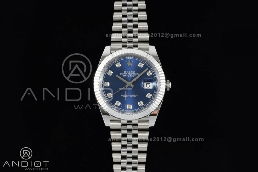 DateJust 41 126334 Clean Plus 1:1 Best Edition Blue Diamonds Dial on Jubilee Bracelet DD3235