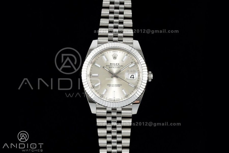 DateJust 41 126334 Clean Plus 1:1 Best Edition Silver Stick Dial on Jubilee Bracelet DD3235