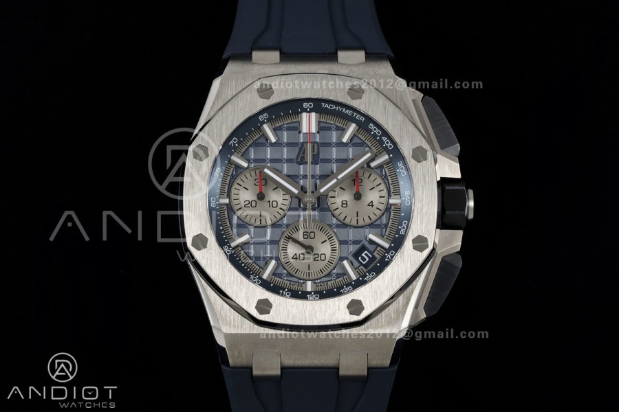 Royal Oak Offshore 43mm 26420ti Titanium DDF 1:1 Best Edition Blue Dial on Blue Rubber Strap DD4401 Super Clone