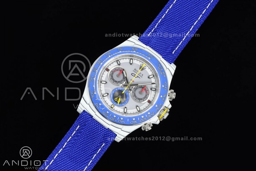Daytona DIW White Carbon GT Blue SONIC 1:1 Best Edition White Dial on Blue Nylon Strap SA4130