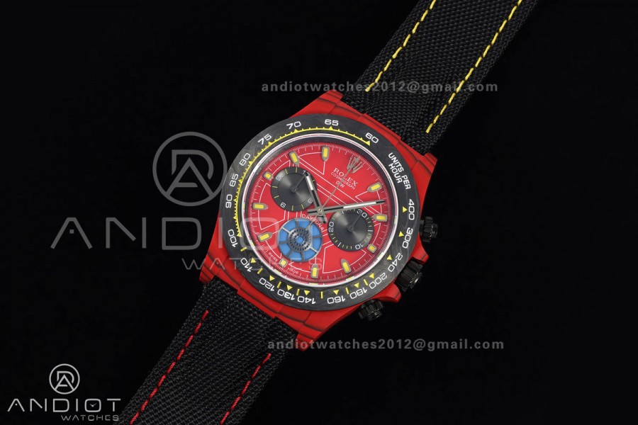 Daytona DIW Red Carbon Iron Man SONIC 1:1 Best Edition Red Dial on Black Nylon Strap SA4130