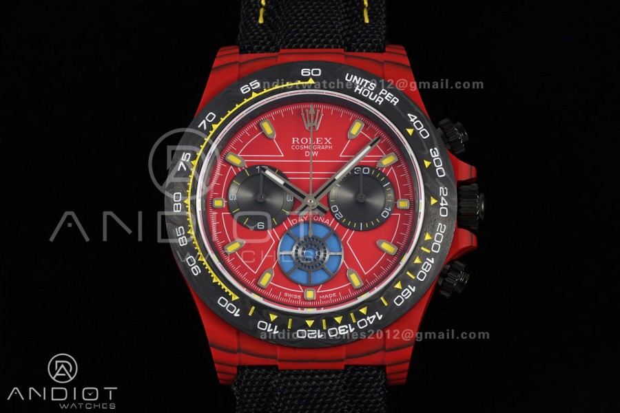 Daytona DIW Red Carbon Iron Man SONIC 1:1 Best Edition Red Dial on Black Nylon Strap SA4130