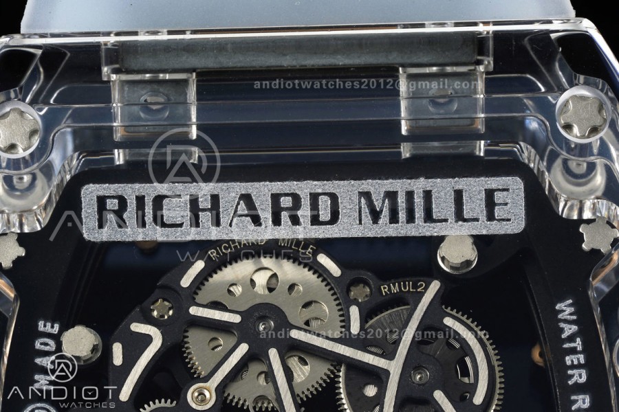 RM055 Crystal SONIC Best Edition Gold Inner Bezel Gray Crown on Transparent Rubber Strap RMUL2 Super Clone