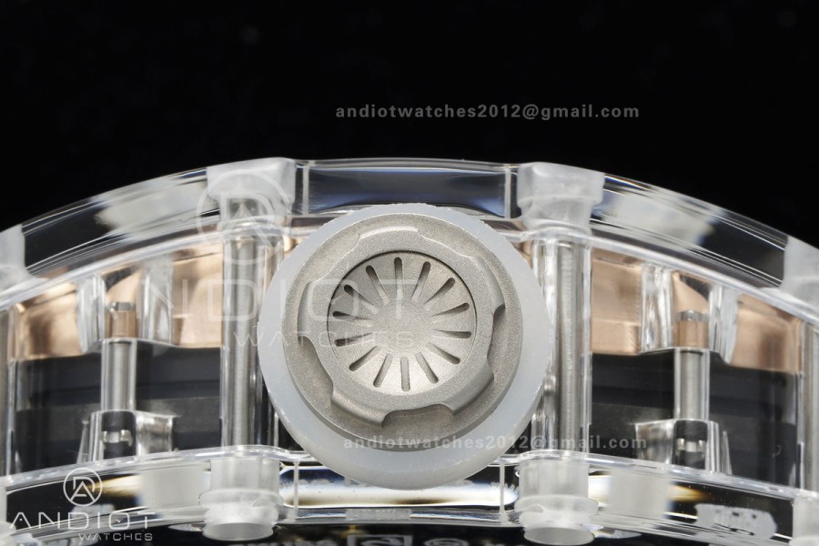 RM055 Crystal SONIC Best Edition Gold Inner Bezel Gray Crown on Transparent Rubber Strap RMUL2 Super Clone