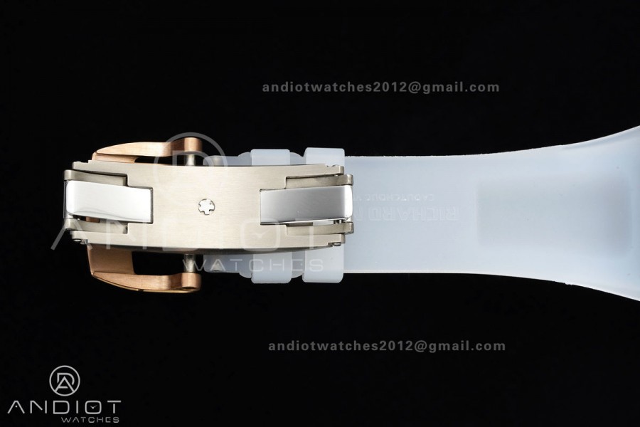 RM055 Crystal SONIC Best Edition Gold Inner Bezel Gray Crown on Transparent Rubber Strap RMUL2 Super Clone