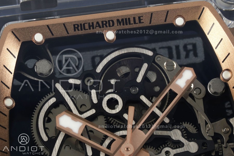 RM055 Crystal SONIC Best Edition Gold Inner Bezel Gray Crown on Transparent Rubber Strap RMUL2 Super Clone