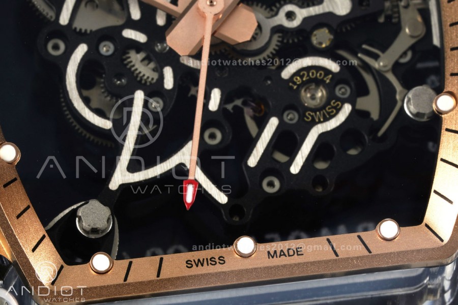 RM055 Crystal SONIC Best Edition Gold Inner Bezel Gray Crown on Transparent Rubber Strap RMUL2 Super Clone