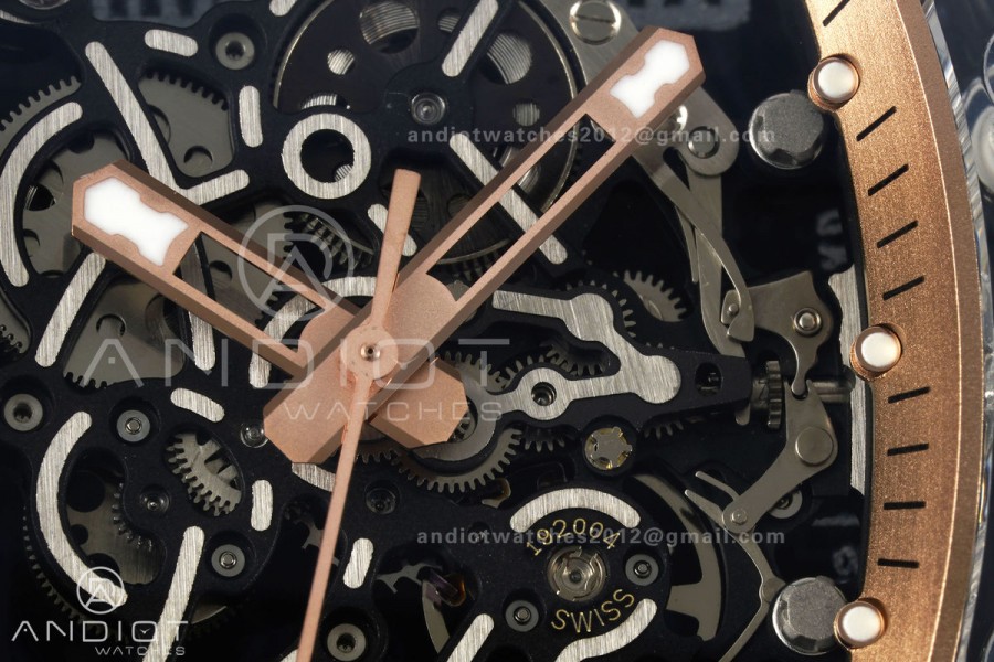 RM055 Crystal SONIC Best Edition Gold Inner Bezel Gray Crown on Transparent Rubber Strap RMUL2 Super Clone