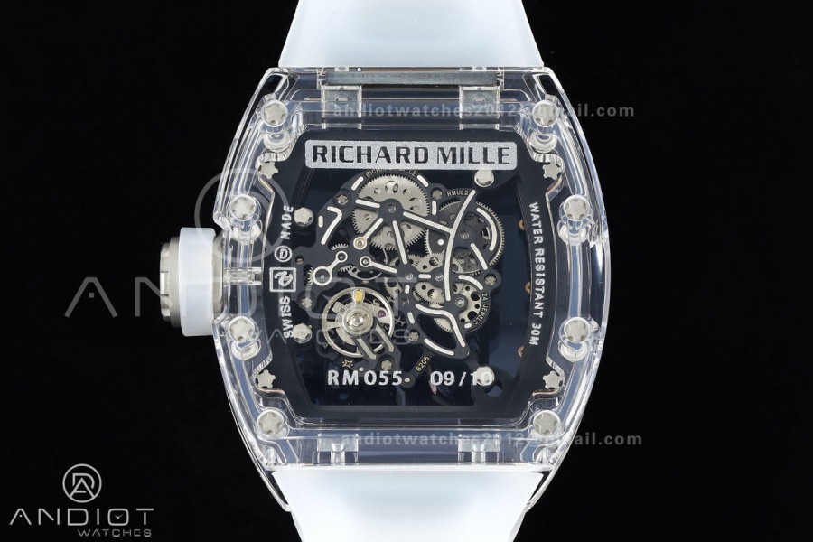 RM055 Crystal SONIC Best Edition Gold Inner Bezel Gray Crown on Transparent Rubber Strap RMUL2 Super Clone