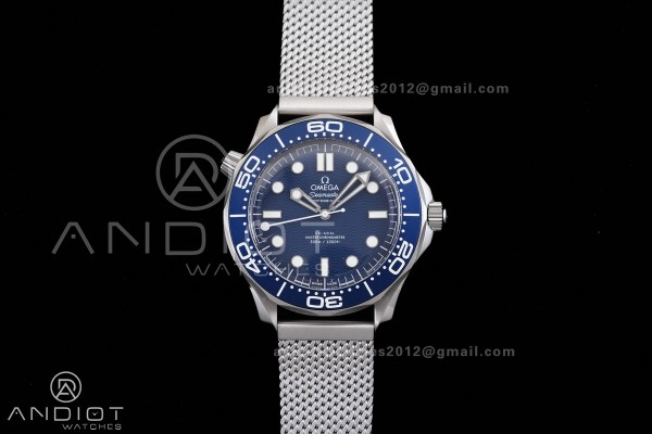 Seamaster 300M Diver 007 SS VSF 1:1 Best Edition Blue Wave Dial on SS Mesh Bracelet VS8806 Super Clone