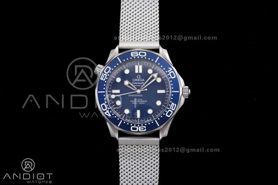 Seamaster 300M Diver 007 SS VSF 1:1 Best Edition Blue Wave Dial on SS Mesh Bracelet VS8806 Super Clone