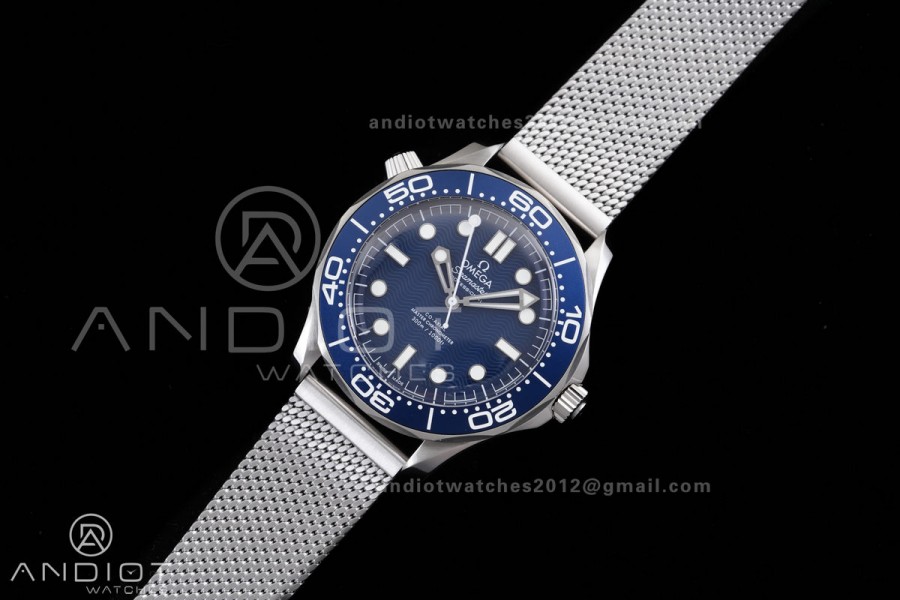 Seamaster 300M Diver 007 SS VSF 1:1 Best Edition Blue Wave Dial on SS Mesh Bracelet VS8806 Super Clone