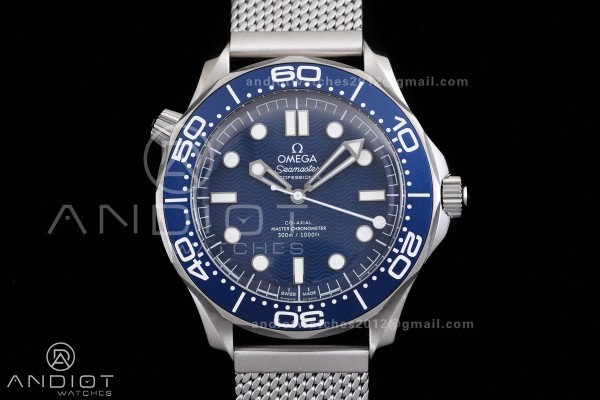 Seamaster 300M Diver 007 SS VSF 1:1 Best Edition Blue Wave Dial on SS Mesh Bracelet VS8806 Super Clone