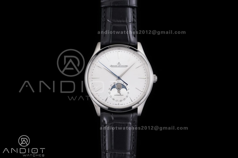 Master Ultra Thin Moon SS APSF 1:1 Best Edition Silver Dial on Black Leather Strap SA925 Super Clone