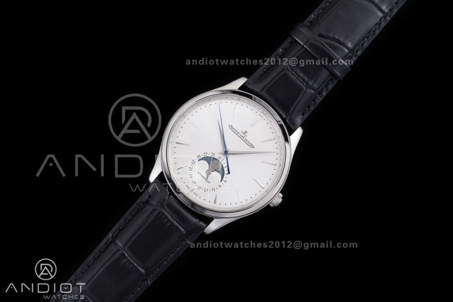 Master Ultra Thin Moon SS APSF 1:1 Best Edition Silver Dial on Black Leather Strap SA925 Super Clone