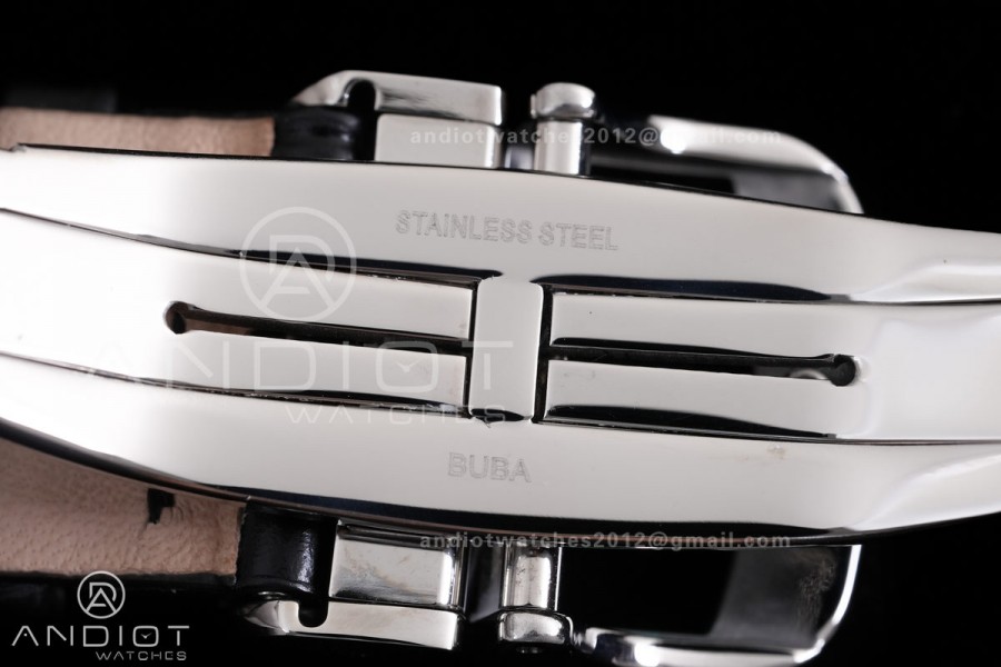 Master Ultra Thin Moon SS APSF 1:1 Best Edition Silver Dial on Black Leather Strap SA925 Super Clone