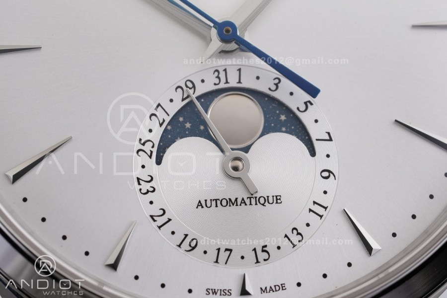 Master Ultra Thin Moon SS APSF 1:1 Best Edition Silver Dial on Black Leather Strap SA925 Super Clone