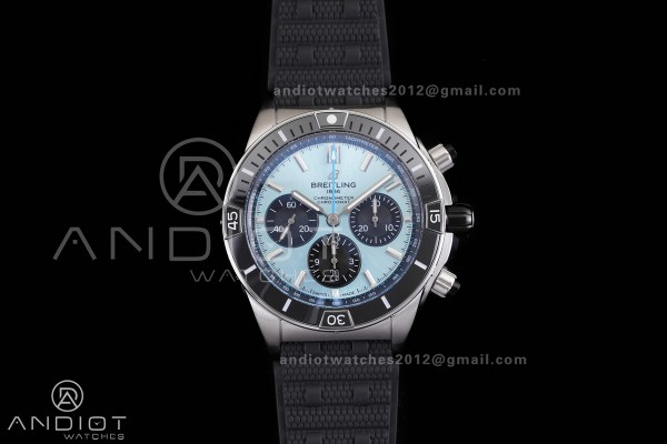 Chronomat B01 44mm SS BLSF 1:1 Best Edition Ice Blue Dial on Black Rubber Strap A7750