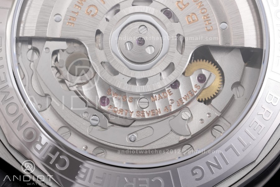 Chronomat B01 44mm SS BLSF 1:1 Best Edition Ice Blue Dial on Black Rubber Strap A7750