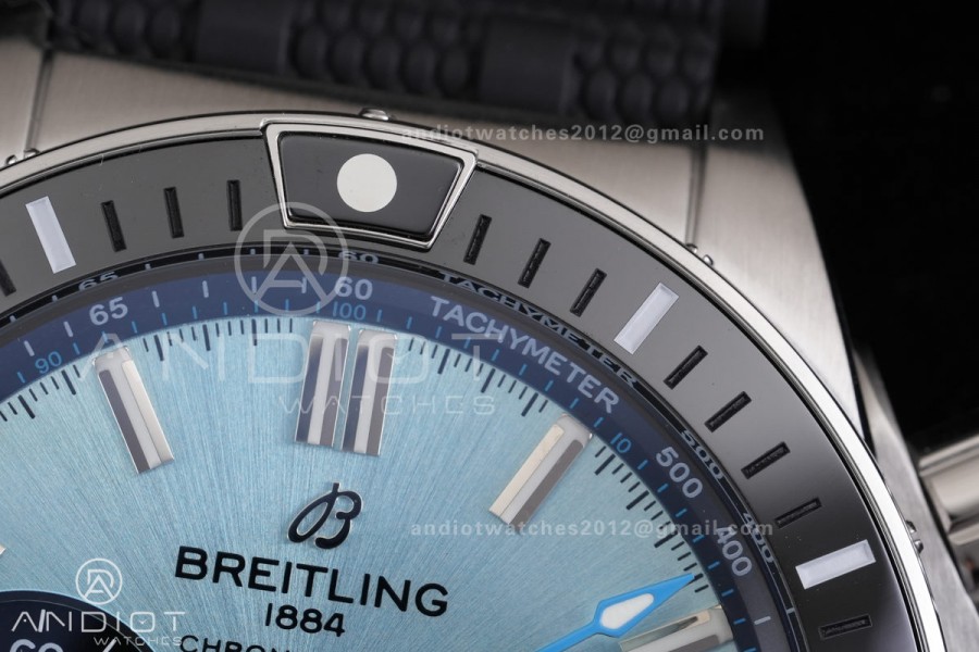 Chronomat B01 44mm SS BLSF 1:1 Best Edition Ice Blue Dial on Black Rubber Strap A7750