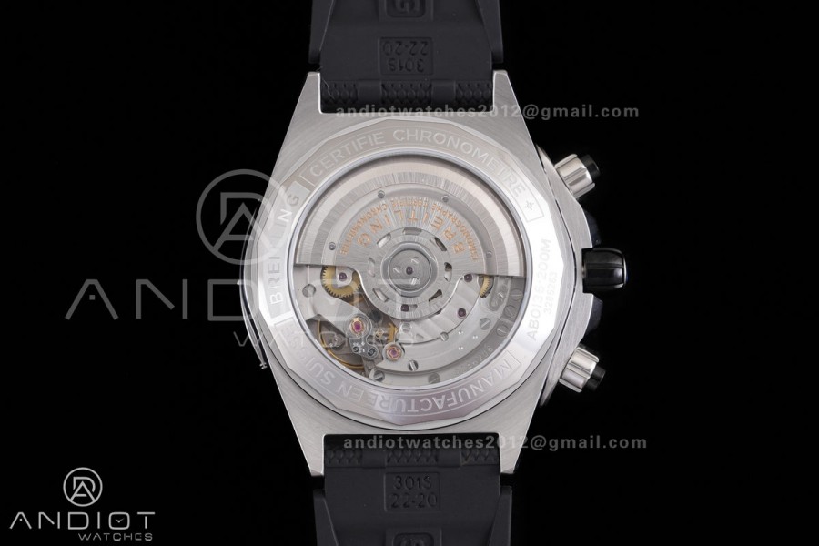 Chronomat B01 44mm SS BLSF 1:1 Best Edition Ice Blue Dial on Black Rubber Strap A7750