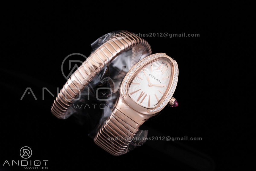 Serpenti 35mm Diamonds Bezel RG BVF 1:1 Best Edition White Dial on RG Bracelet Ronda Quartz