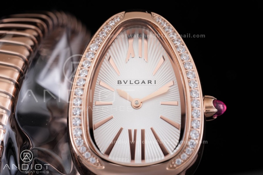 Serpenti 35mm Diamonds Bezel RG BVF 1:1 Best Edition White Dial on RG Bracelet Ronda Quartz