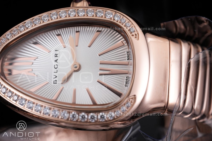 Serpenti 35mm Diamonds Bezel RG BVF 1:1 Best Edition White Dial on RG Bracelet Ronda Quartz