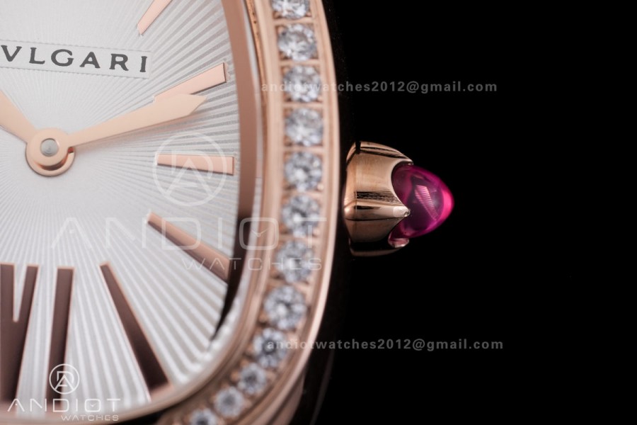 Serpenti 35mm Diamonds Bezel RG BVF 1:1 Best Edition White Dial on RG Bracelet Ronda Quartz