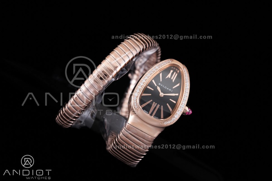 Serpenti 35mm Diamonds Bezel RG BVF 1:1 Best Edition Black Dial on RG Bracelet Ronda Quartz