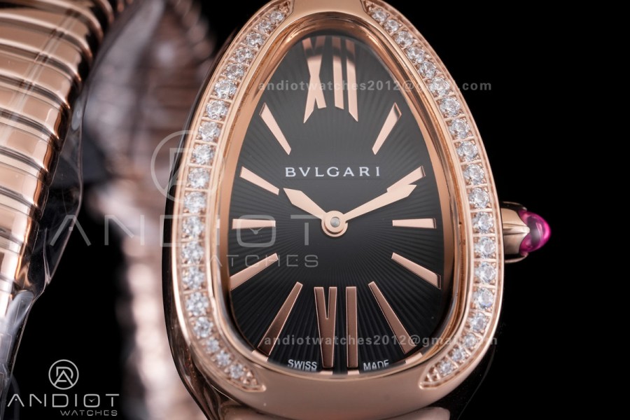 Serpenti 35mm Diamonds Bezel RG BVF 1:1 Best Edition Black Dial on RG Bracelet Ronda Quartz