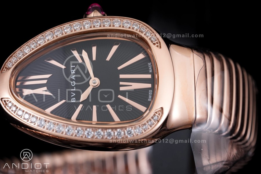 Serpenti 35mm Diamonds Bezel RG BVF 1:1 Best Edition Black Dial on RG Bracelet Ronda Quartz