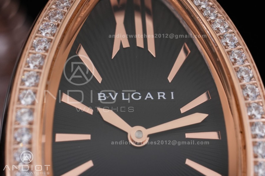 Serpenti 35mm Diamonds Bezel RG BVF 1:1 Best Edition Black Dial on RG Bracelet Ronda Quartz