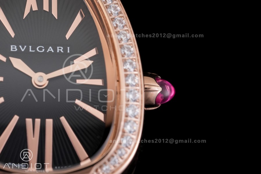 Serpenti 35mm Diamonds Bezel RG BVF 1:1 Best Edition Black Dial on RG Bracelet Ronda Quartz