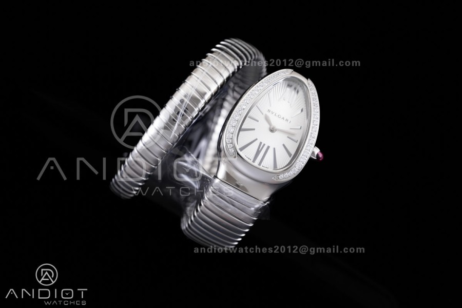 Serpenti 35mm Diamonds Bezel SS BVF 1:1 Best Edition Silver Dial on SS Bracelet Ronda Quartz