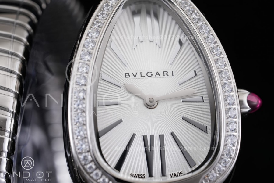 Serpenti 35mm Diamonds Bezel SS BVF 1:1 Best Edition Silver Dial on SS Bracelet Ronda Quartz