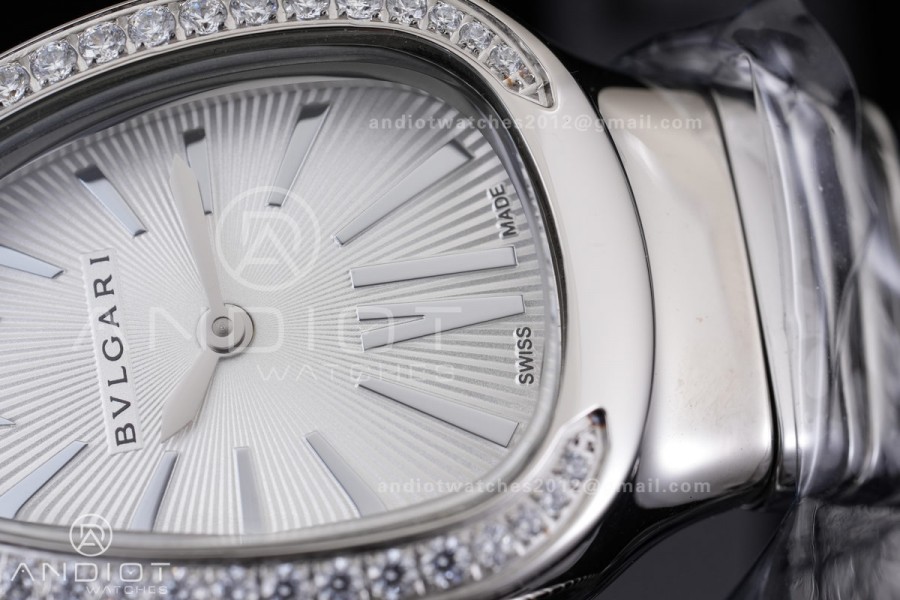 Serpenti 35mm Diamonds Bezel SS BVF 1:1 Best Edition Silver Dial on SS Bracelet Ronda Quartz