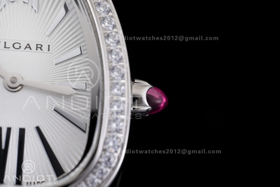Serpenti 35mm Diamonds Bezel SS BVF 1:1 Best Edition Silver Dial on SS Bracelet Ronda Quartz