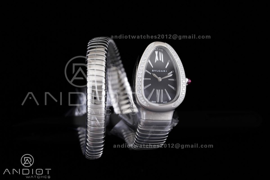 Serpenti 35mm Diamonds Bezel SS BVF 1:1 Best Edition Black Dial on SS Bracelet Ronda Quartz