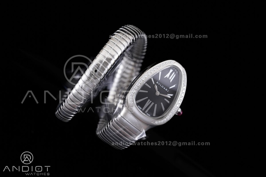 Serpenti 35mm Diamonds Bezel SS BVF 1:1 Best Edition Black Dial on SS Bracelet Ronda Quartz