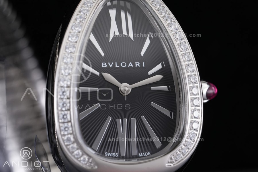 Serpenti 35mm Diamonds Bezel SS BVF 1:1 Best Edition Black Dial on SS Bracelet Ronda Quartz