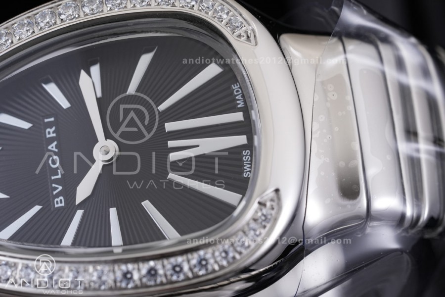 Serpenti 35mm Diamonds Bezel SS BVF 1:1 Best Edition Black Dial on SS Bracelet Ronda Quartz