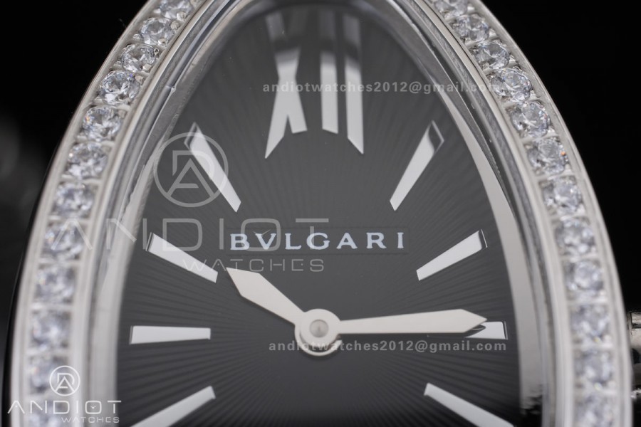 Serpenti 35mm Diamonds Bezel SS BVF 1:1 Best Edition Black Dial on SS Bracelet Ronda Quartz