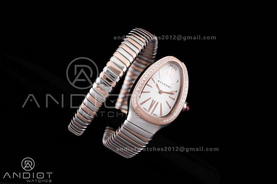 Serpenti 35mm Diamonds Bezel SS/RG BVF 1:1 Best Edition Silver Dial on SS/RG Bracelet Ronda Quartz